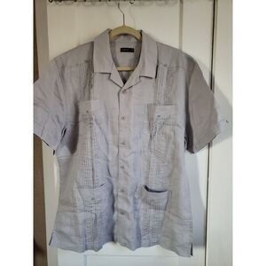 Ross&Freckle‎ XL Short Sleeve Camp Pockets Solid Gray Mens Shirts 100% Ramie